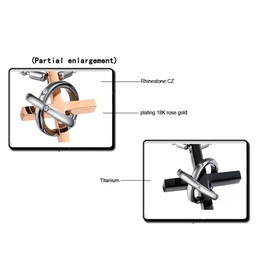 Titanium Black and Rose Gold Cross Lovers Pendants with Rhinestones and Free Chains C724
