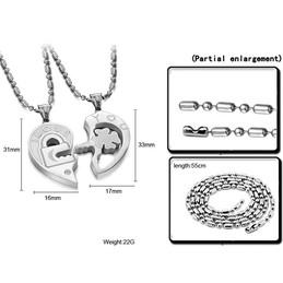 Titanium Sweetheart Key and Lock Lovers Pendants with Rhinestone and Free Chains C553