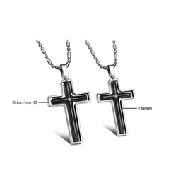 Titanium Inlay Cross Lovers Pendants with Rhinestones and Free Chains 116