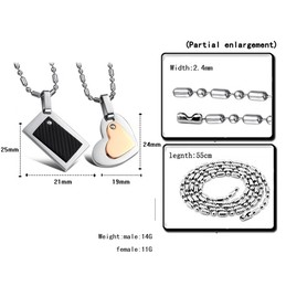 Titanium Black Rectangle and Rose Gold Sweetheart Lovers Pendants with Free Chains C601