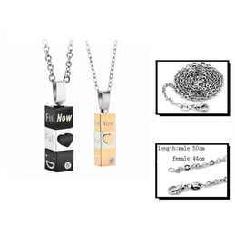 Titanium Black and Gold Cuboid Lovers Pendants with Free Chains C482
