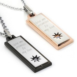 Titanium Rose Gold and Black Lovers Pendants with Free Chains and Dimaonds C508