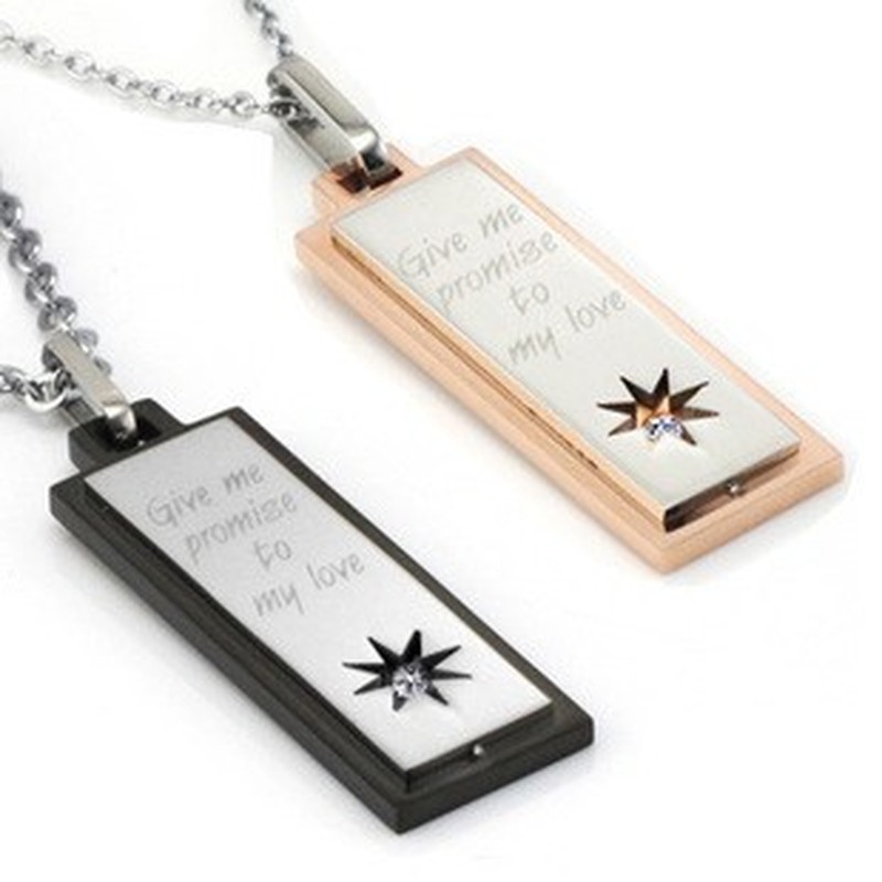 Titanium Rose Gold and Black Lovers Pendants with Free Chains and Dimaonds C508