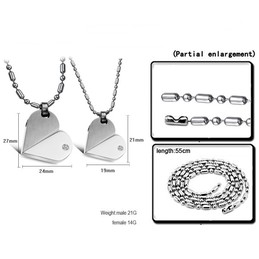 Titanium Silver Sweetheart Pendants with Rhinestones and Free Chains 111