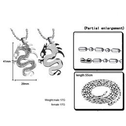 Titanium Silver and Black Dragon Lovers Pendants with Free Chains C399