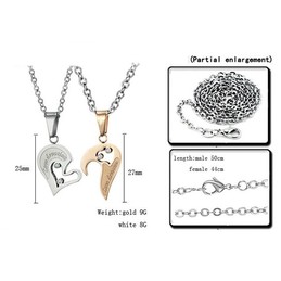 Titanium Rose Gold and Silver Sweetheart Lovers Pendants with Rhinestones and Free Chains C537
