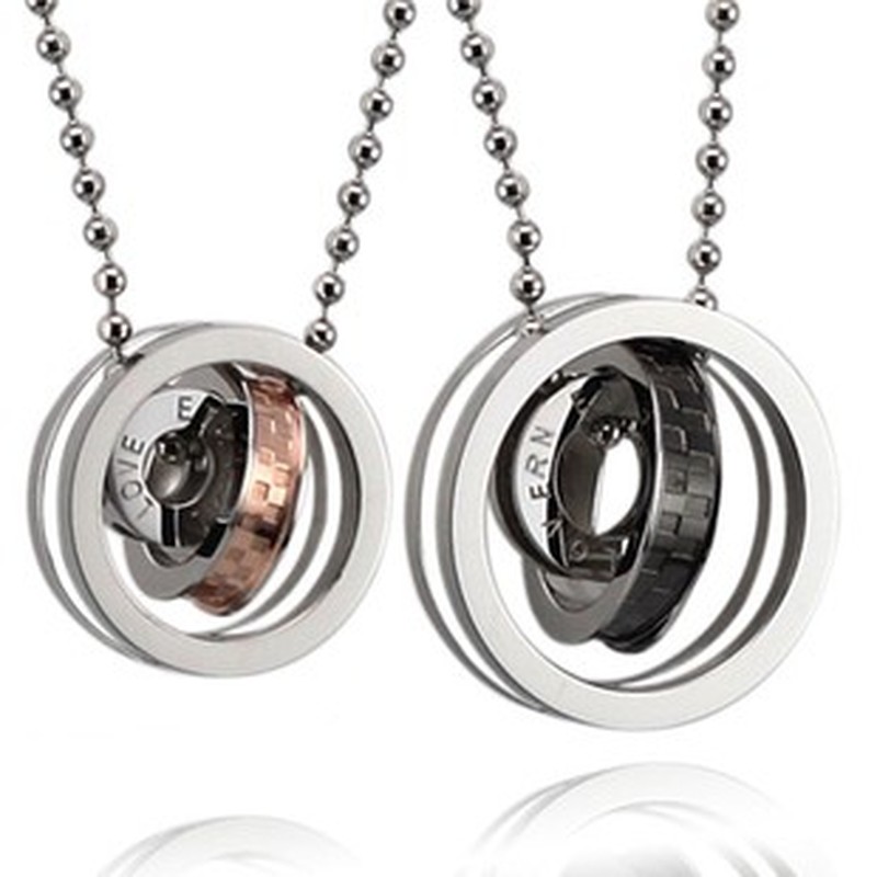 Titanium Black and Rose Gold Rings Lovers Pendants with Free Chains C491