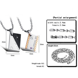 Titanium Rose Gold Letter and Free Chains Rectangle Lovers Pendants wiht Rhinestones and Free Chainse C726