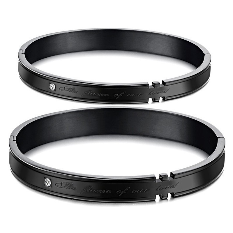 Tatanium Couple Bangles with Rhinestones (Black,Rose Gold) C731