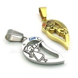 Couples Titanium Heart Pendant Necklace  (Free Chain)(One Pair)