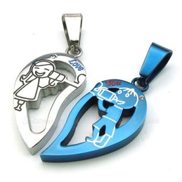 His & Hers Titanium Broken Heart Pendant Necklace  (Free Chain)(One Pair)