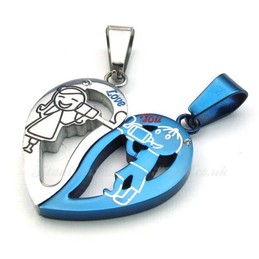 His & Hers Titanium Broken Heart Pendant Necklace  (Free Chain)(One Pair)