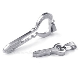 His & Hers Silver Titanium Key Pendant Necklace (Free Chain)(One Pair)