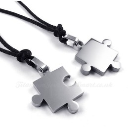 Silver Titanium Couples Pendant Necklace Matching Set Gift (Free Chain)(One Pair)