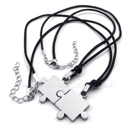 Silver Titanium Couples Pendant Necklace Matching Set Gift (Free Chain)(One Pair)