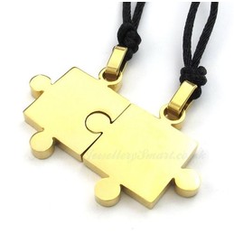 Titanium Gold Couples Pendant Necklace (Free Chain)(One Pair)