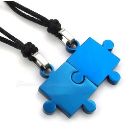 Titanium Blue Couples Pendant Necklace (Free Chain)(One Pair)
