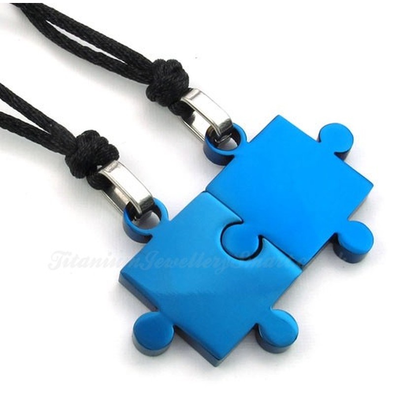 Titanium Blue Couples Pendant Necklace (Free Chain)(One Pair)