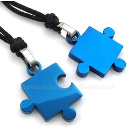 Titanium Blue Couples Pendant Necklace (Free Chain)(One Pair)