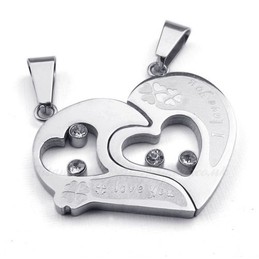 Sliver Titanium Couples Hearts Pendant Necklace (Free Chain)(One Pair)