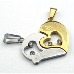 Fashion Kiss Puzzle Titanium Couples Pendant Necklace Love Gift (Free Chain)(One Pair)