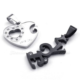 Fashion Titanium Couples Hearts Pendant Necklace (Free Chain)(One Pair)