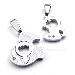 Titanium Couples Two Hearts Pendant Necklace (Free Chain)(One Pair)