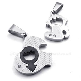 Titanium Couples Two Hearts Pendant Necklace (Free Chain)(One Pair)