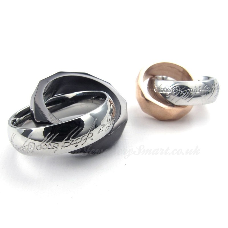 Titanium Double Interlocking Rings Pendant Necklace (Free Chain)(One Pair)