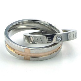 Titanium Couples Interlocking Rings Pendant Necklace Love Gift (Free Chain)(One Pair)