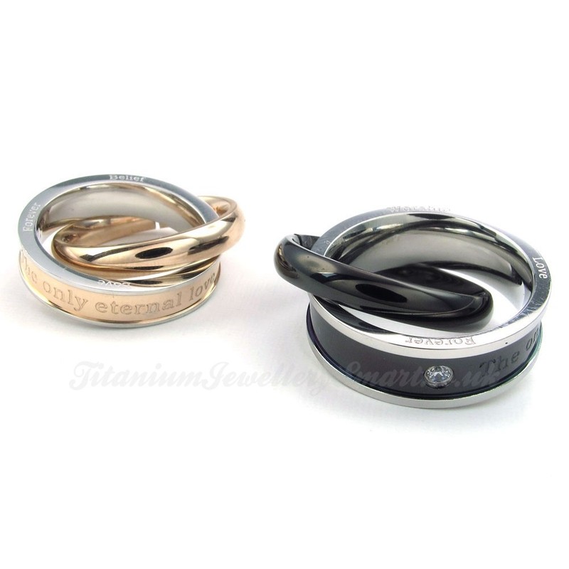 Double Circles Titanium Couples Pendant Necklace (Free Chain)(One Pair)