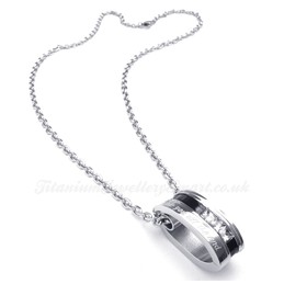 White Zircon Titanium Circles Couples Pendant Necklace (Free Chain)(One Pair)