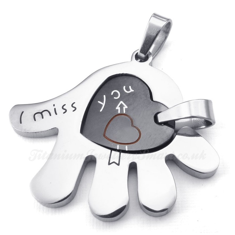 Titanium Couples Hand Hearts Pendant Necklace (Free Chain)(One Pair)