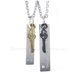 Titanium Key Couples Pendant Necklace (Free Chain)(One Pair)