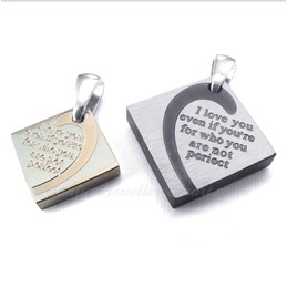 Titanium Square Couples Pendant Necklace (Free Chain)(One Pair)