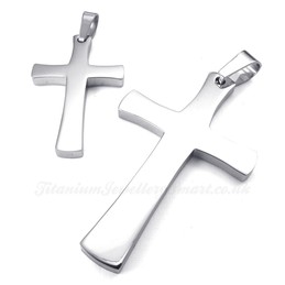 Silver Titanium Cross Couples Pendant Necklace (Free Chain)(One Pair)