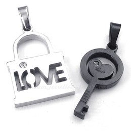 Titanium Black Key Couples Pendant Necklace (Free Chain)(One Pair)