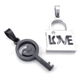 Titanium Black Key Couples Pendant Necklace (Free Chain)(One Pair)