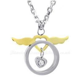 Fashion Titanium Wings Hearts Couples Pendant Necklace (Free Chain)(One Pair)