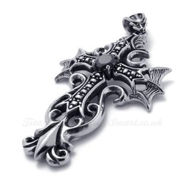 Titanium Cross Pendant Necklace With Black Zircon (Free Chain)