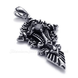The Cross Titanium Pendant Necklace With Black Zircon (Free Chain)