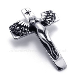 Wings of The Angel Titanium Cross Pendant Necklace (Free Chain)