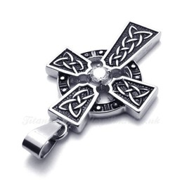 Titanium Cross Pendant Necklace With Zircon (Free Chain)