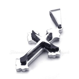 There Fashion Titanium Cross Pendant Necklace (Free Chain)