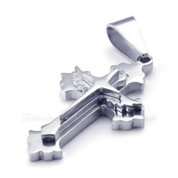 Three Silver Titanium Cross Pendant Necklace (Free Chain)