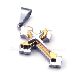 Titanium Three Cross Pendant Necklace With Double Color (Free Chain)