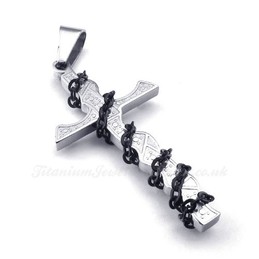 Titanium Cross Pendant Necklace With Black Chain (Free Chain)