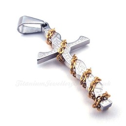 Titanium Cross Pendant Necklace With Gold Chain (Free Chain)