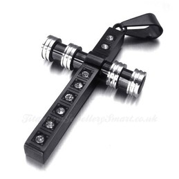 Titanium Cross Pendant Necklace With Zircon Dots (Free Chain)