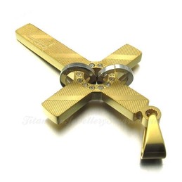 Gold Titanium Cross Pendant Necklace With Twill (Free Chain)
